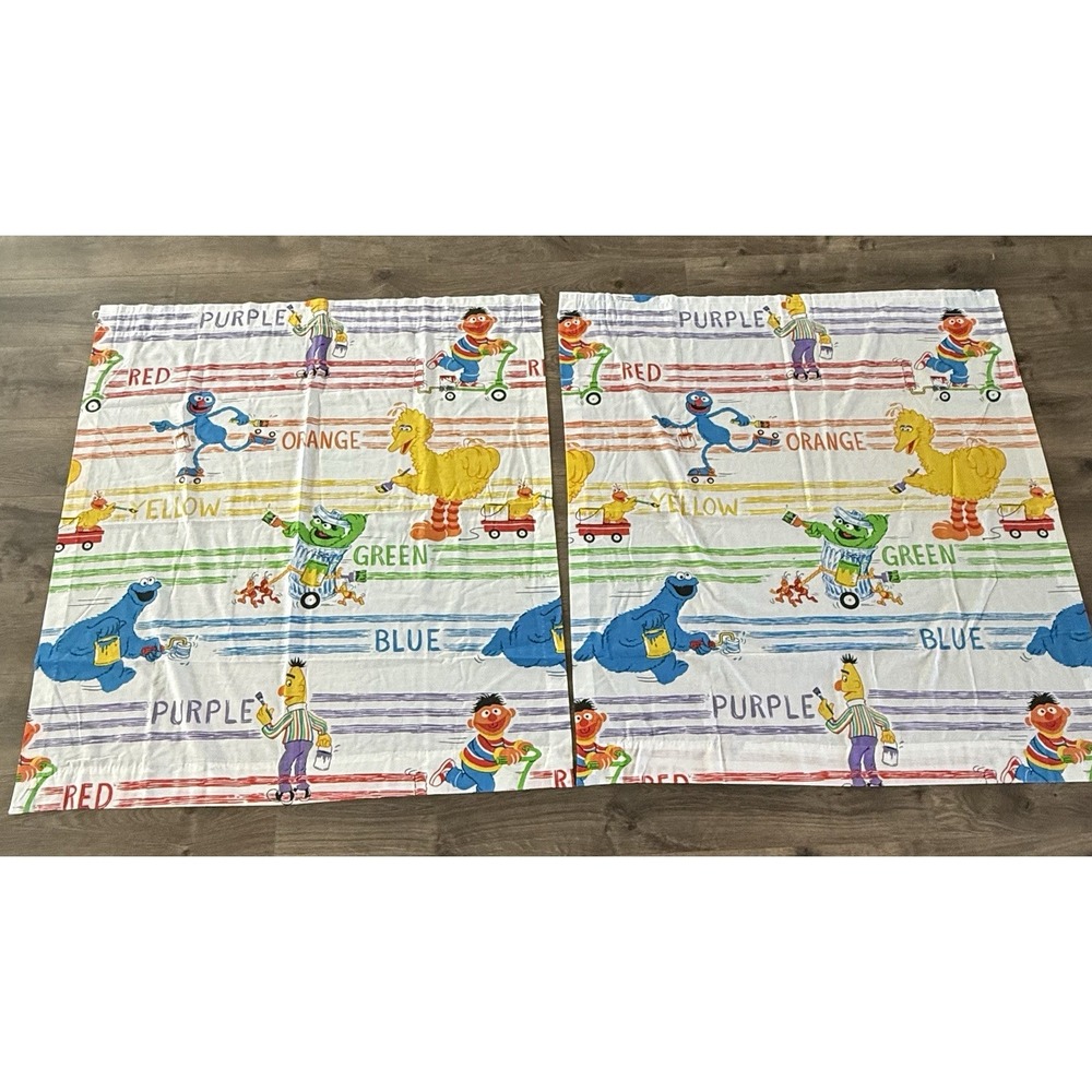 Vintage Sesame Street Curtain Set 44" By 40" 2 Panels Big Bird Cookie Monster